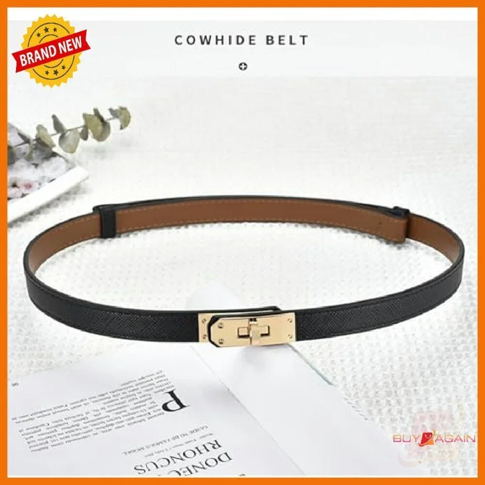 Adjustable Thin Belt with Alloy Turn Lock for Dresses and Jeans